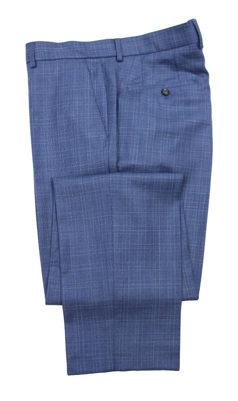 Hugo Boss Suit Pants Mens 40 Huge Blue Plaid Slim Fit Wool Flat Front Dress